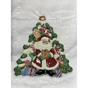 Fitz & Floyd 2D Santa Christmas Tree Plate‎ Gifts Home Decor